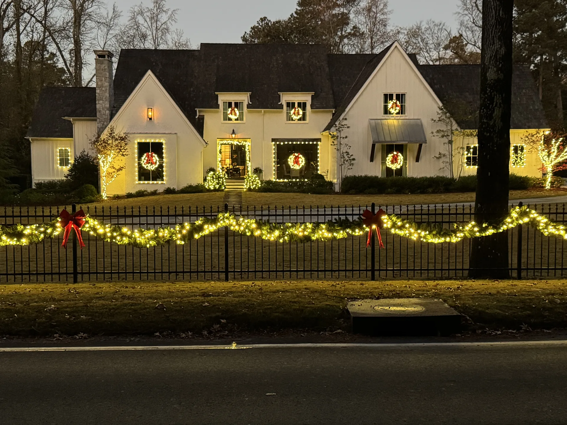 Christmas light installation on a Buckhead Atlanta home