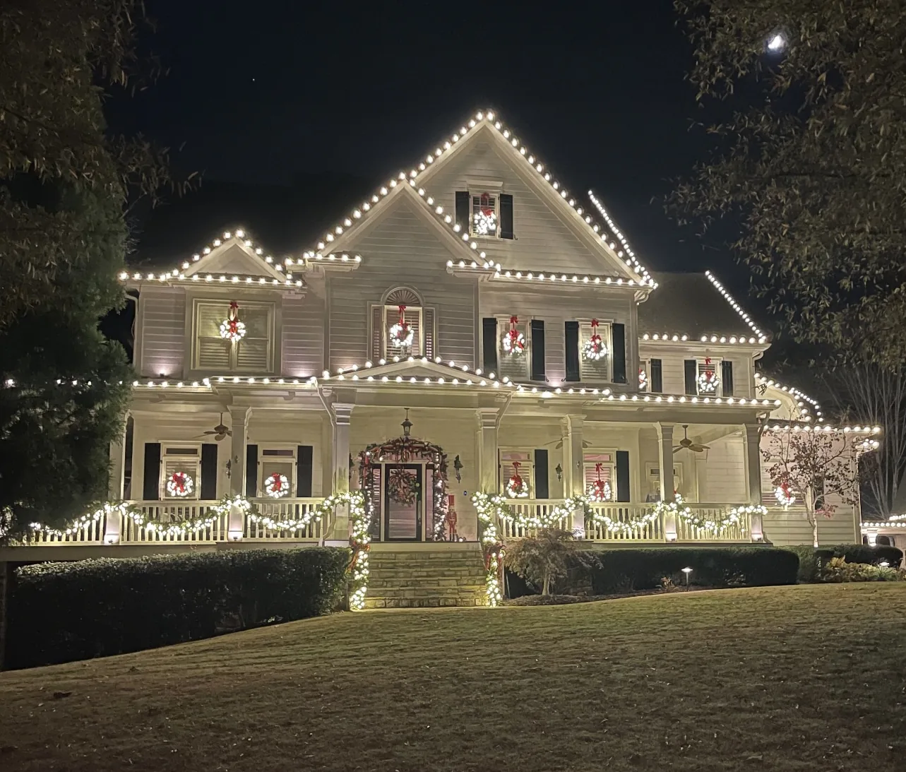 Holiday lighting display on a Milton Georgia home